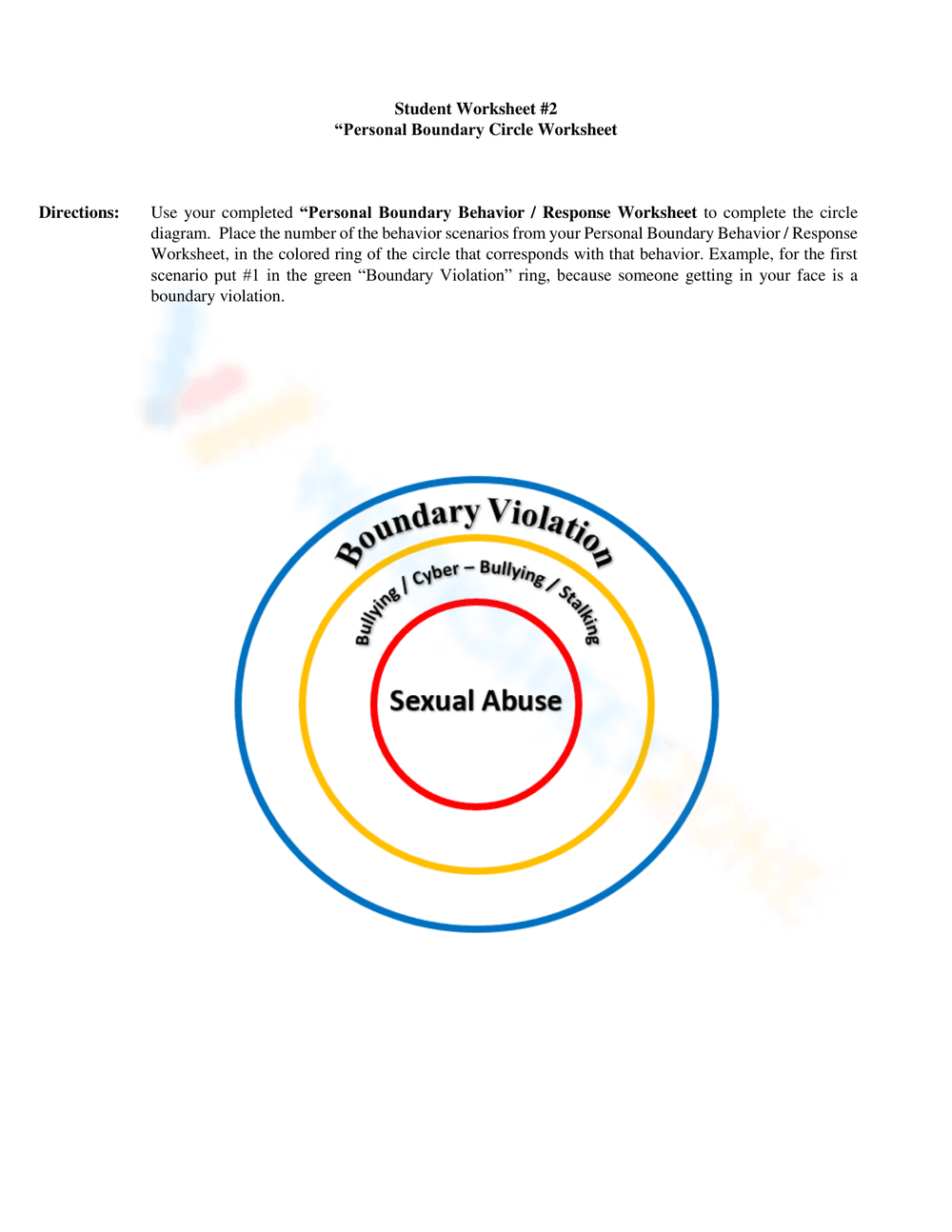 Personal Boundary Circle Worksheet - Page 1