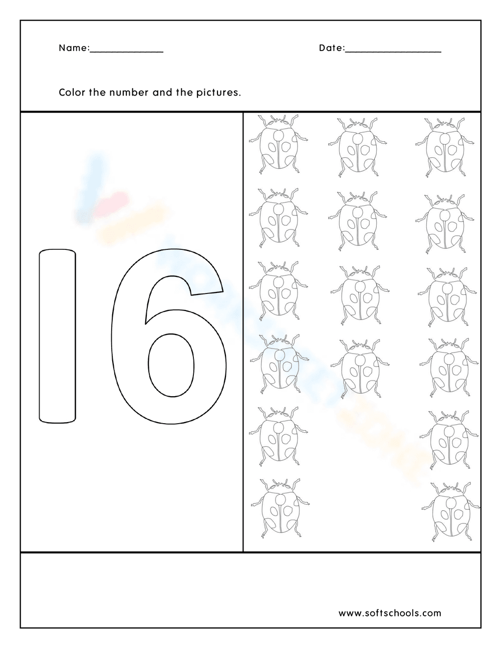 Number 16 with Ladybugs - Page 1
