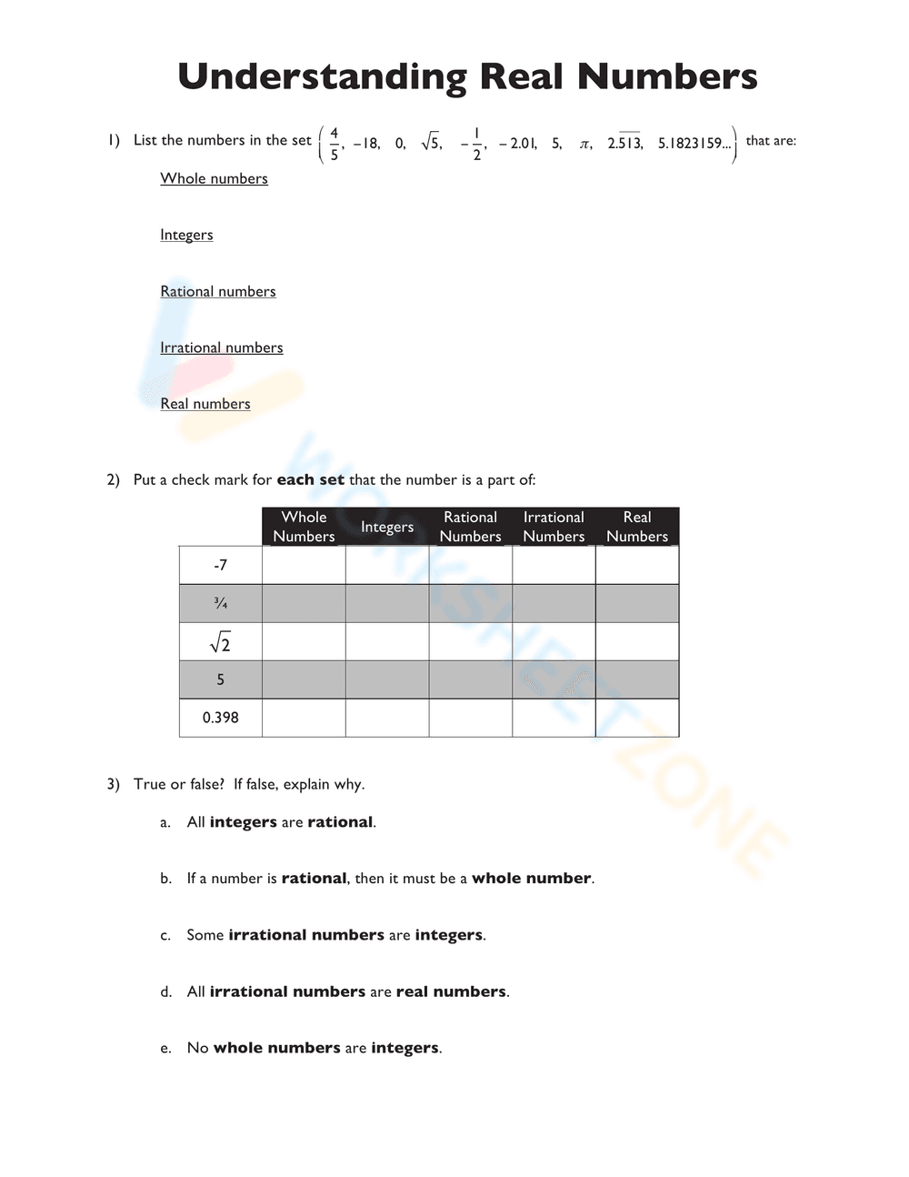 Classifying Real Numbers Worksheet - Page 2