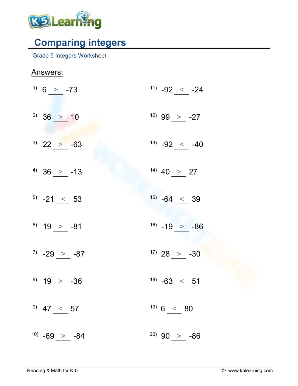 Comparing Integers - Page 2