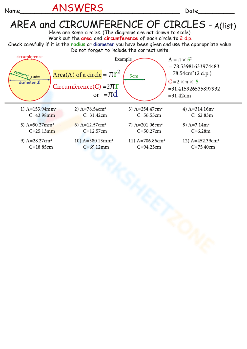 Area and Circumference of Circles - Page 2