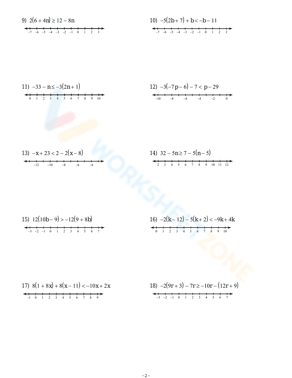 Practice Solving Multi-Step Inequalities - Page 2