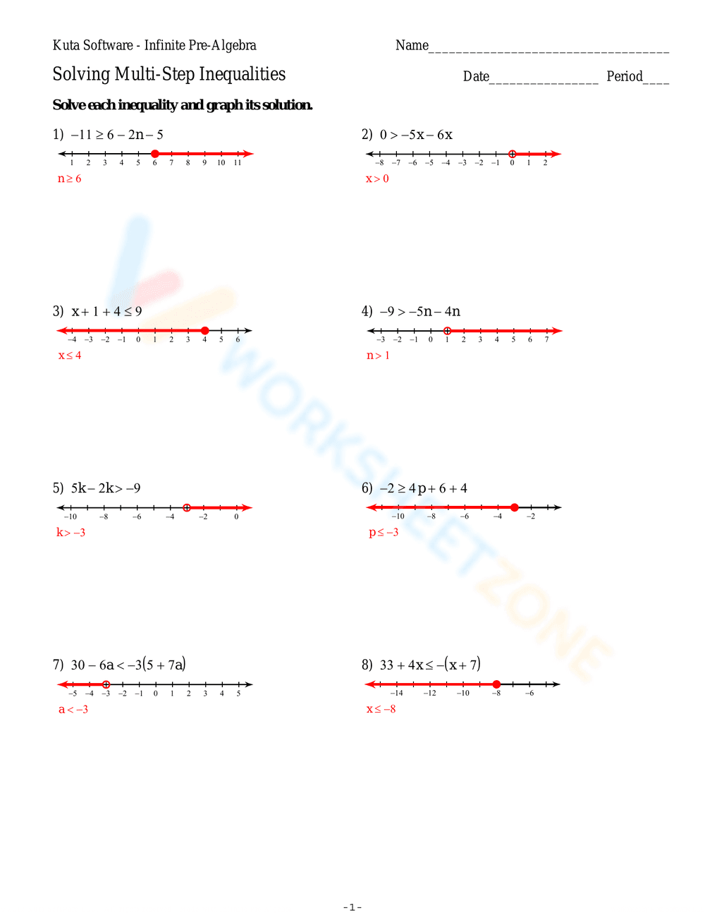 Practice Solving Multi-Step Inequalities - Page 3