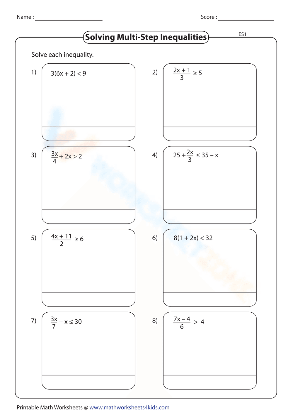Solving Multi-Step Inequalities - Page 1