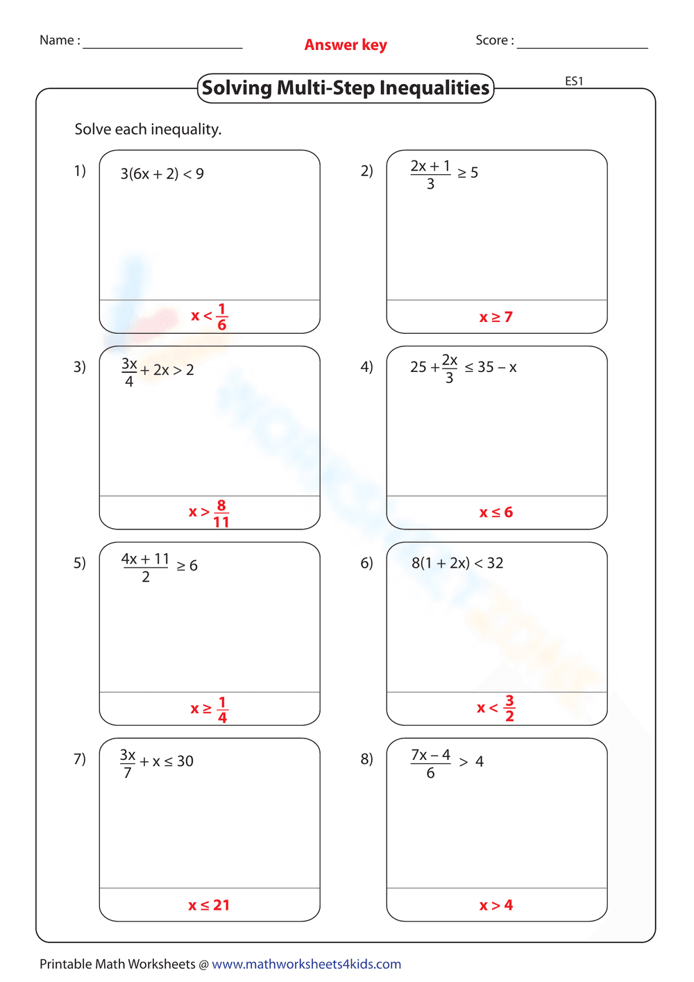 Solving Multi-Step Inequalities - Page 2