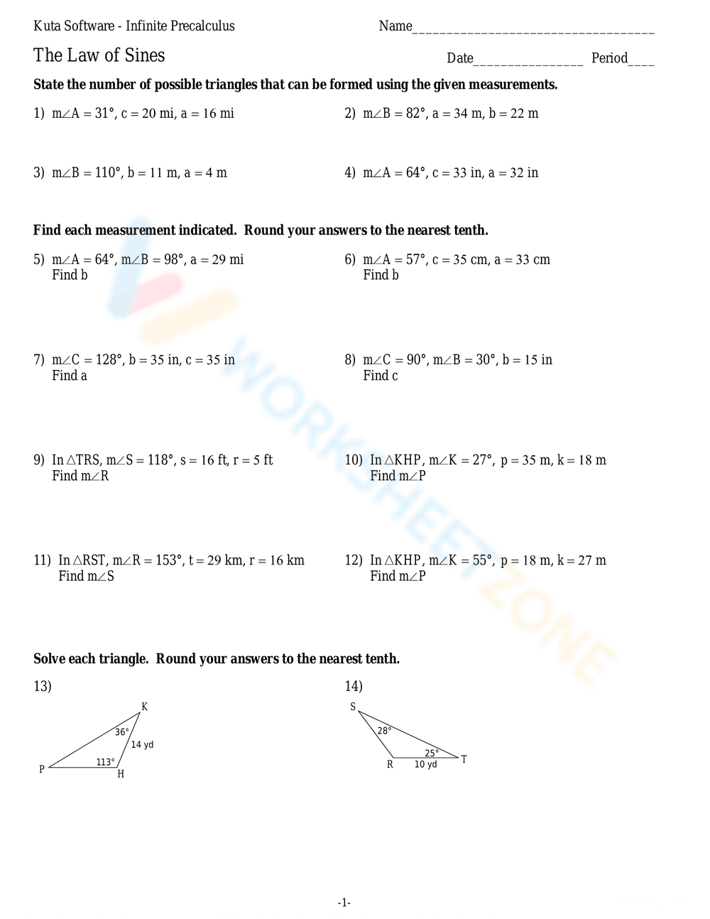Practice with the Law of Sines - Page 1