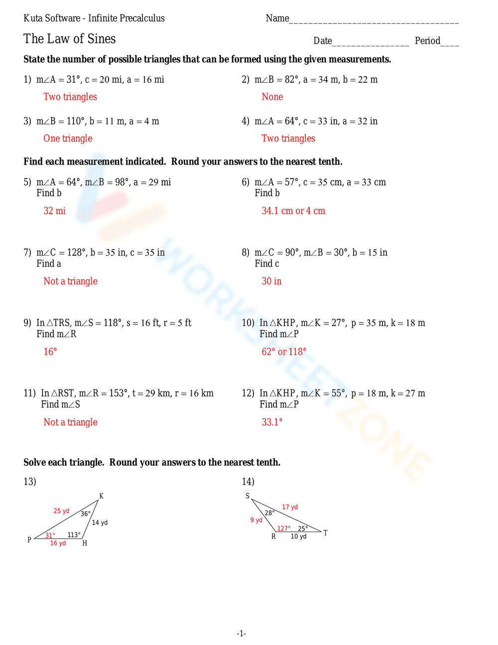 Practice with the Law of Sines - Page 3
