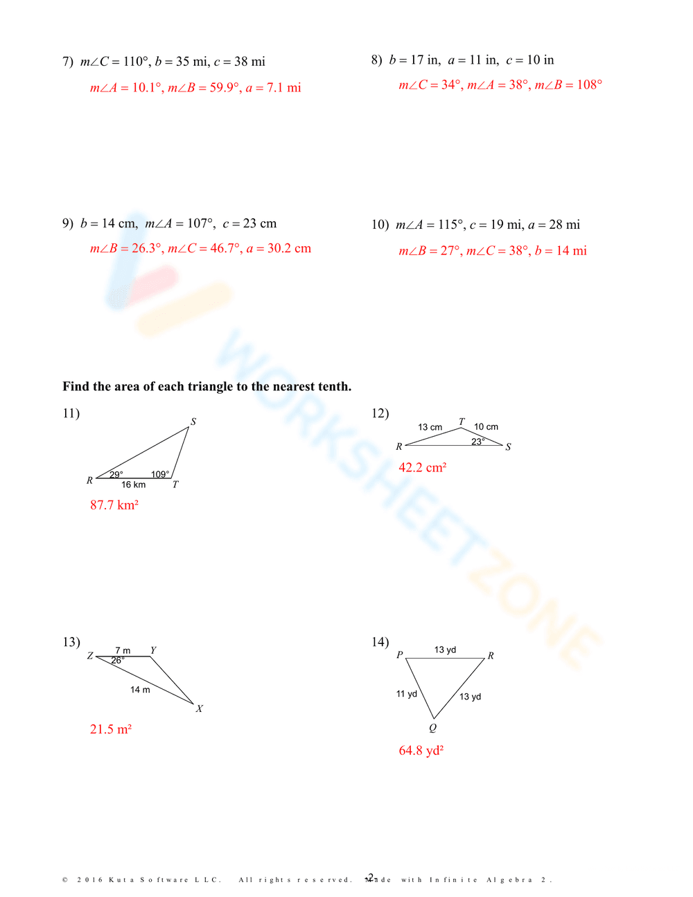 Law of Sines and Cosines Review Worksheet - Page 4