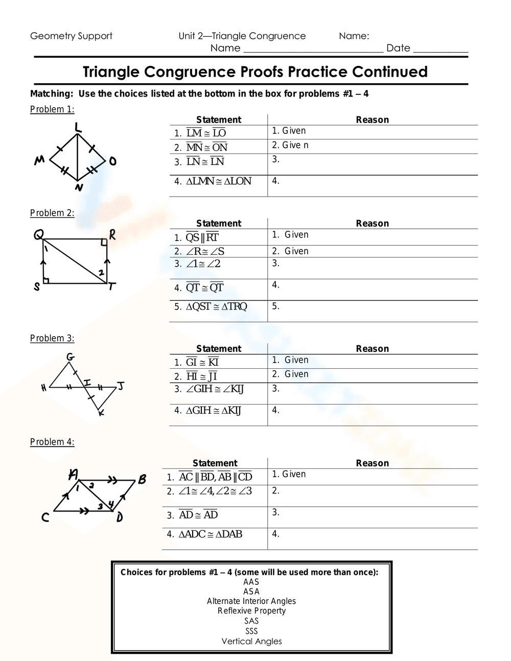Practice Proving Triangle Congruence - Page 1
