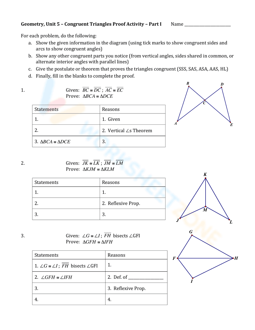 Congruent Triangles Proof Activity - Page 1