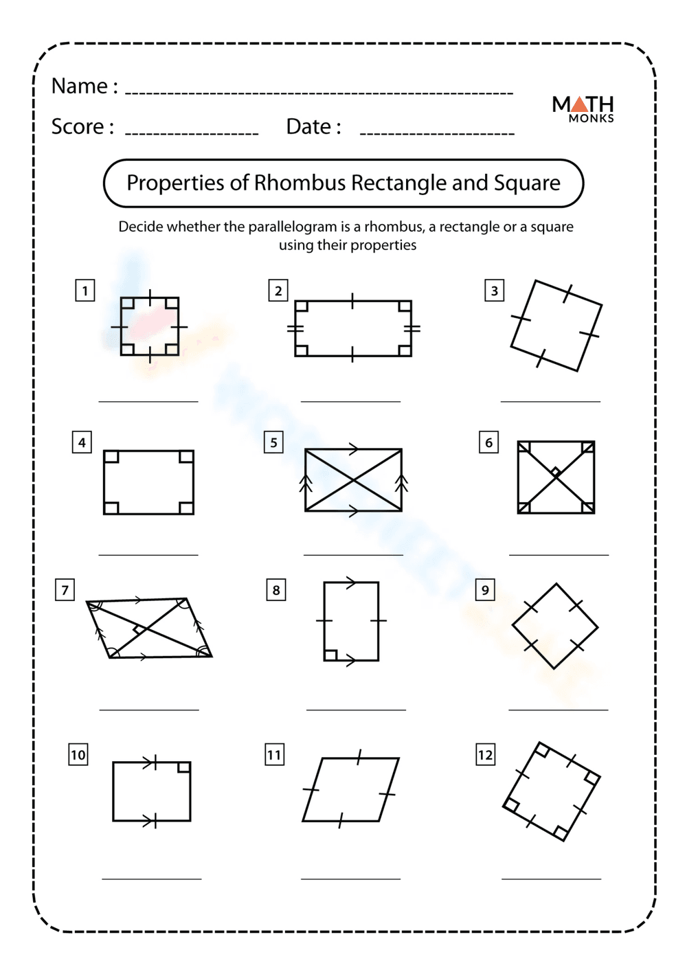 Understanding Properties of Rectangles: Worksheet - Page 1