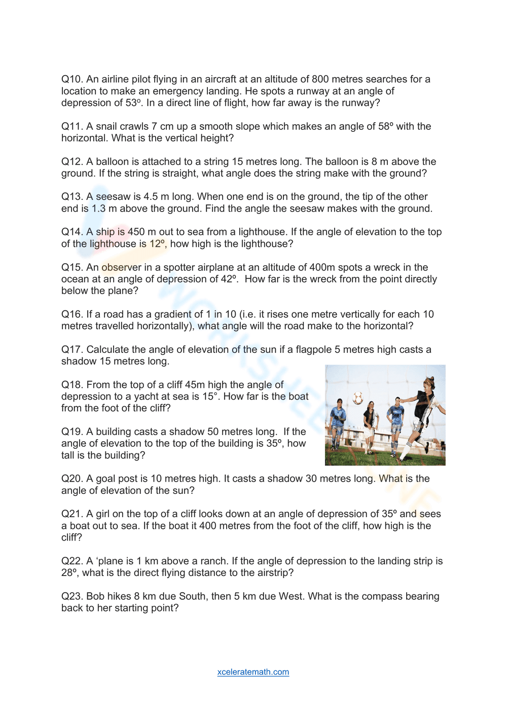 Trigonometry: Angles of Elevation and Depression Worksheet - Page 2