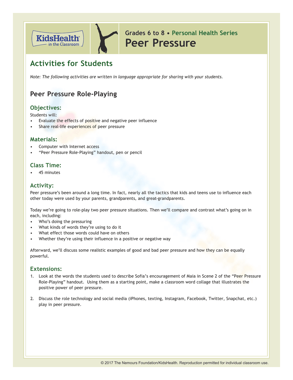 Navigating Peer Pressure: A Helpful Worksheet - Page 1