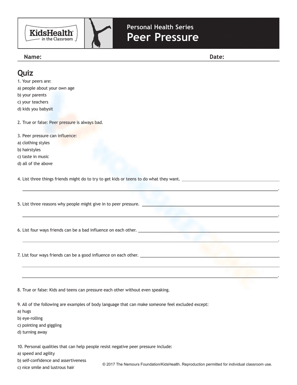 Navigating Peer Pressure: A Helpful Worksheet - Page 6