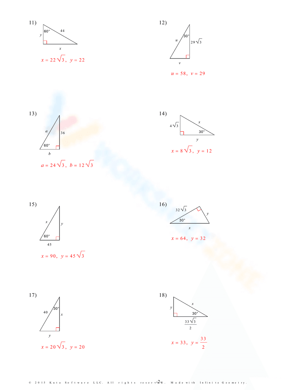 30-60-90 Triangle Practice Worksheet - Page 3