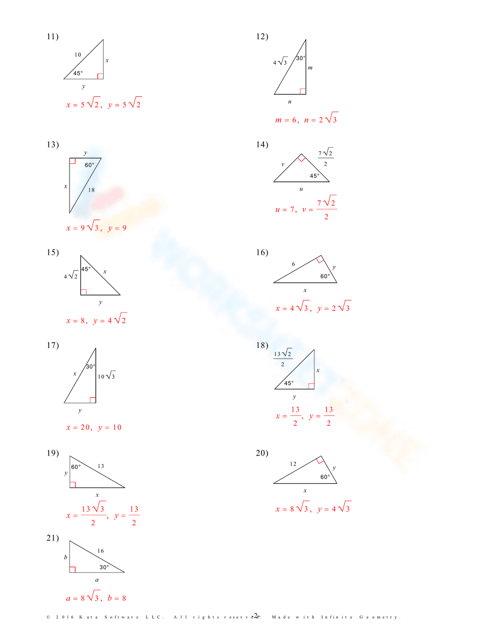45-45-90 and 30-60-90 Right Triangles Practice - Page 3