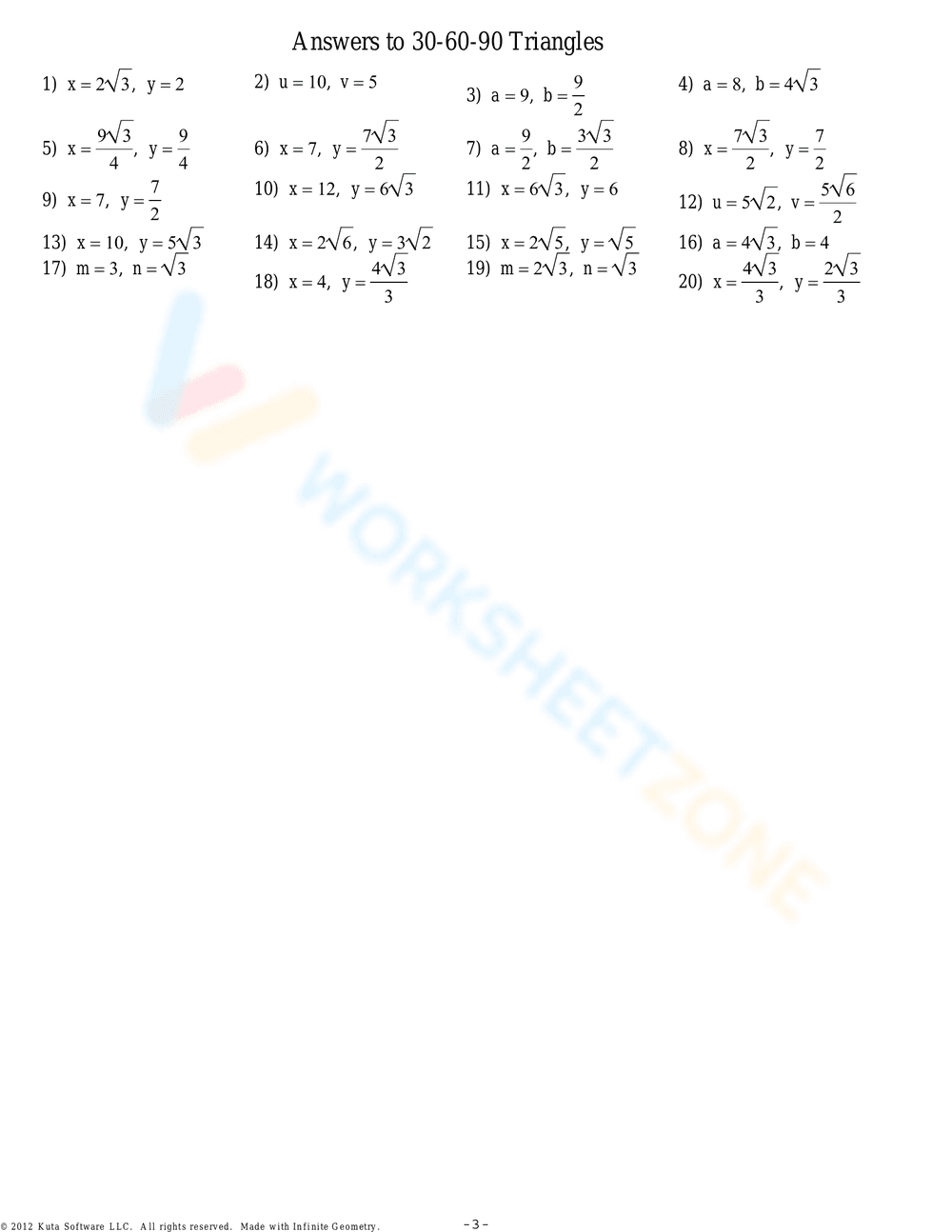 30-60-90 Triangles: Geometry Practice Worksheet - Page 3