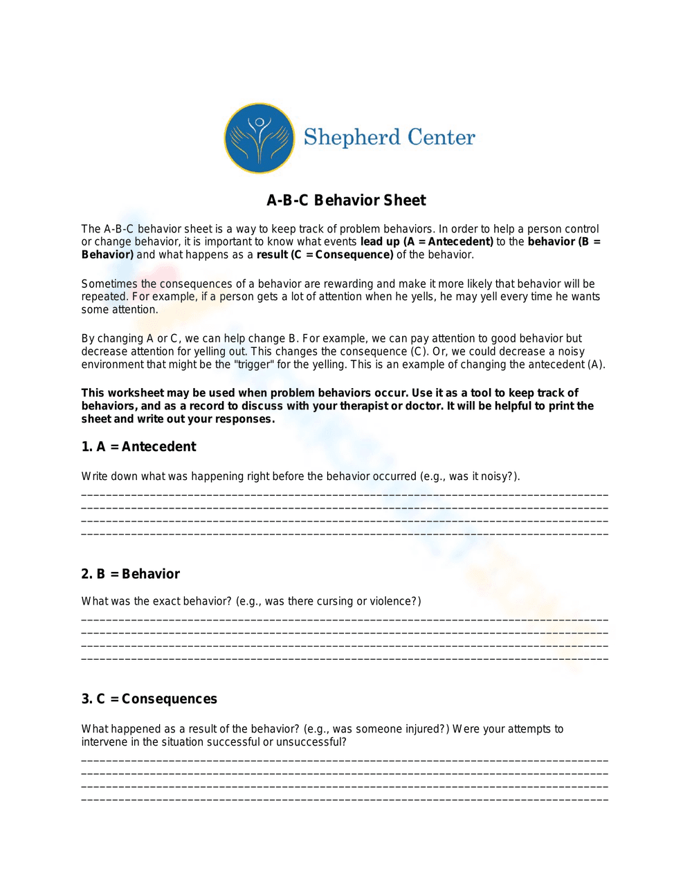 ABC Behavior Sheet: Track Antecedent, Behavior, Consequence - Page 1