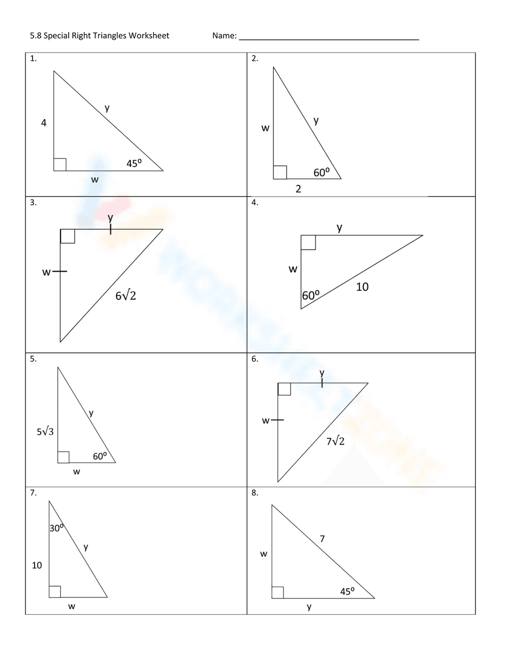 Special Right Triangles Worksheet: Solve Geometry Problems - Page 2