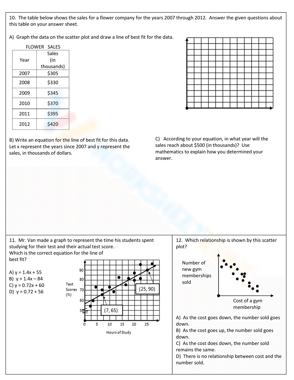 Scatter plot, Correlation, and Line of Best Fit Exam - Page 2