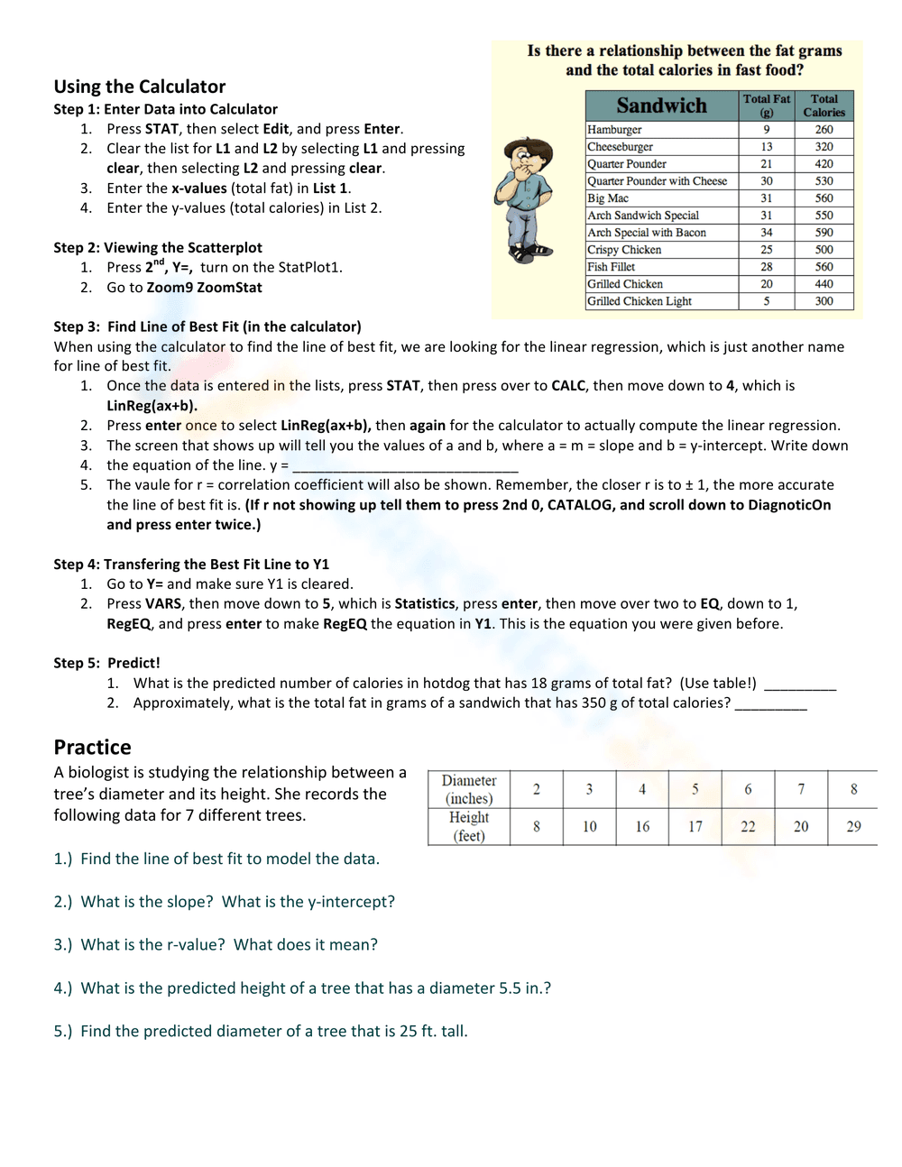 Scatter Plots: Lines of Best Fit Practice - Page 1