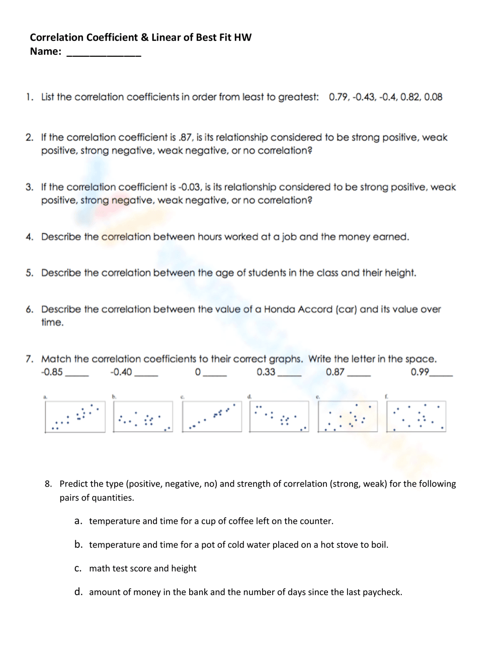 Scatter Plots: Lines of Best Fit Practice - Page 2