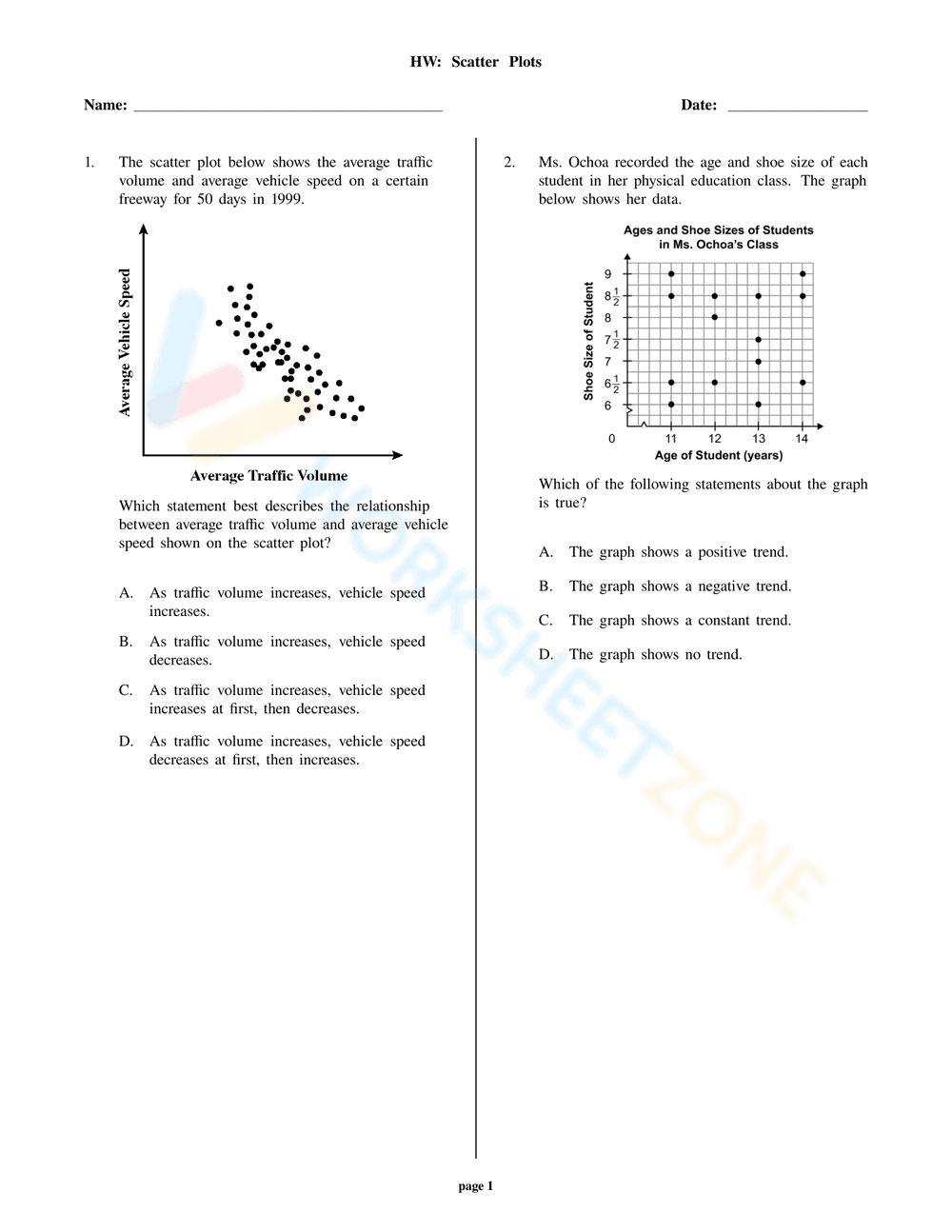 Scatter Plots - Page 1