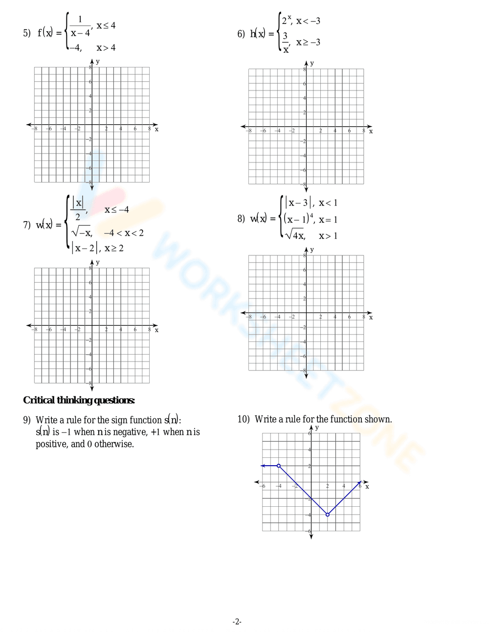 Piecewise Functions Worksheet Updated - Page 2