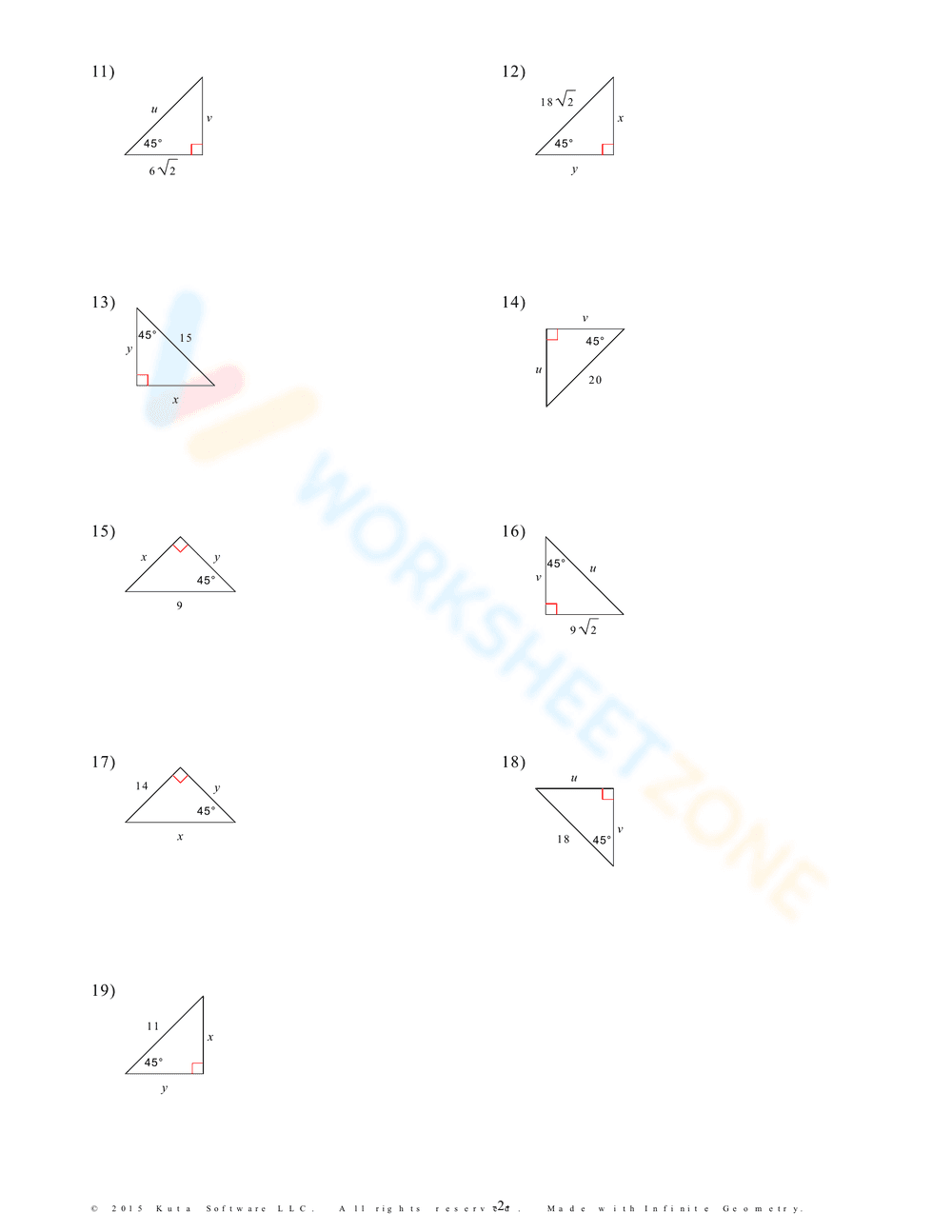 45-45-90 Triangle Practice for Geometry Students - Page 2