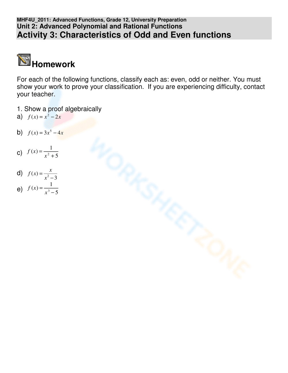 Characteristics of Odd and Even Functions - Page 1