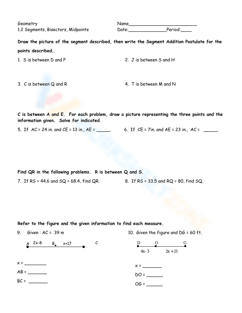 Explore Segments, Bisectors, and Midpoints - Page 1