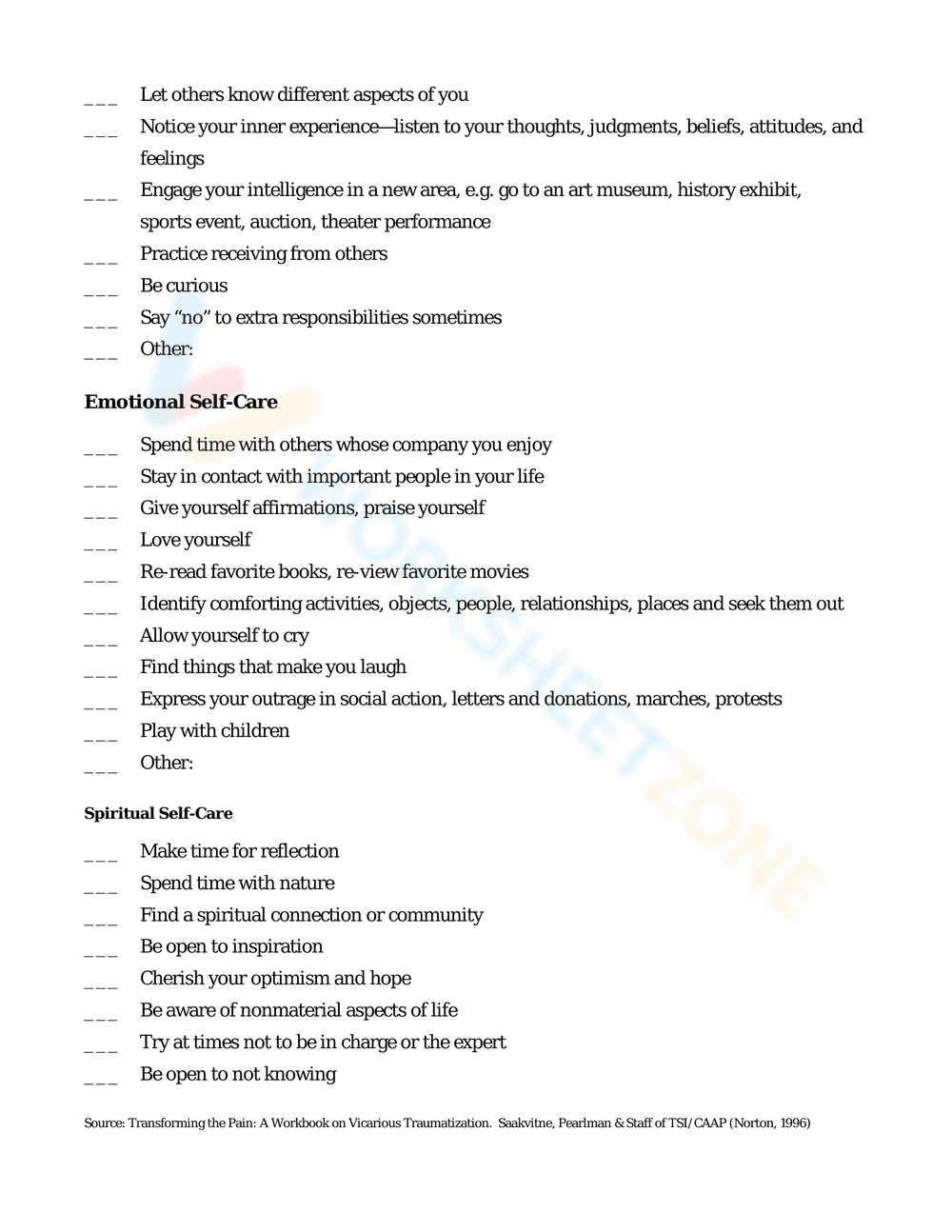 Self-Care Assessment Worksheet - Page 2