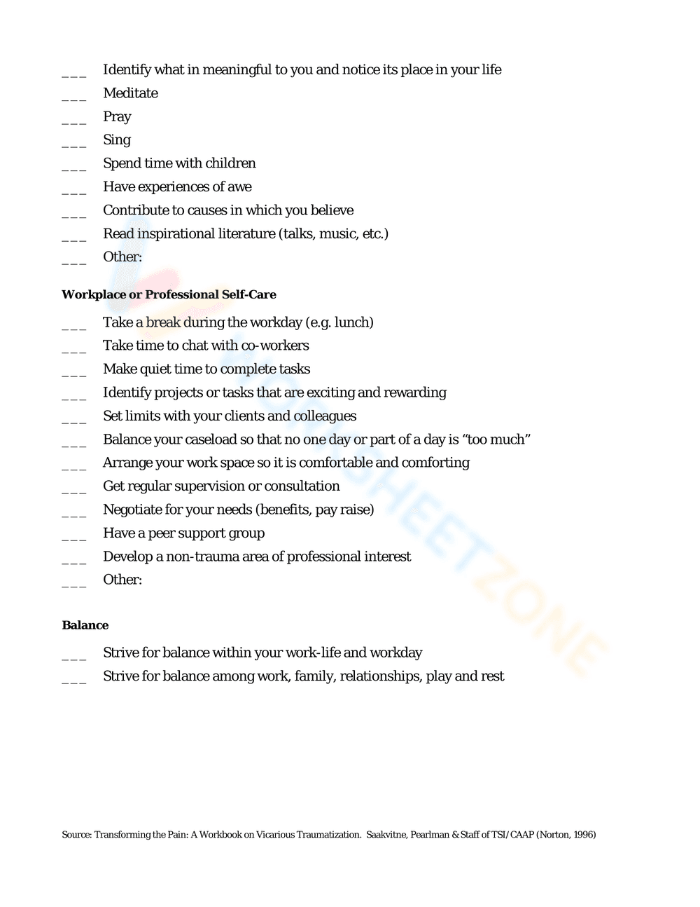 Self-Care Assessment Worksheet - Page 3