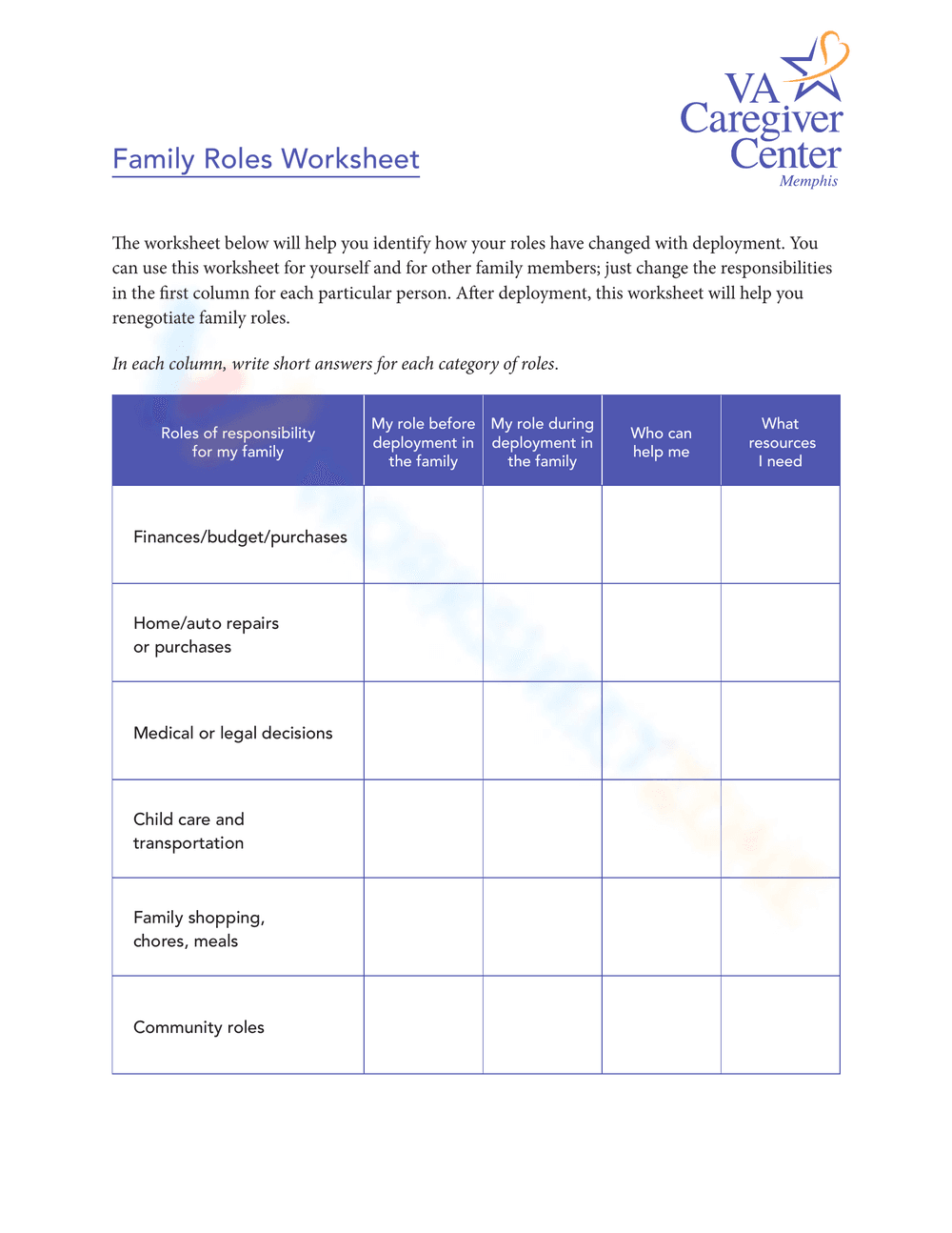 Explore Family Roles Worksheet - Page 1