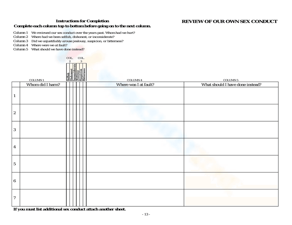 Review of Self-Conduct Worksheet - Page 1