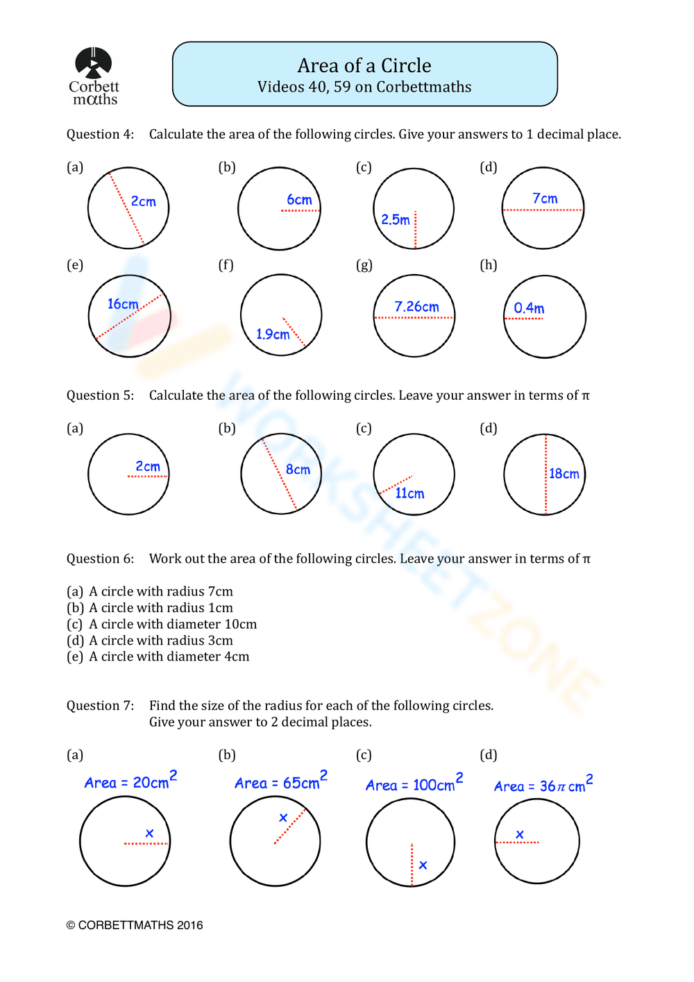 Calculate the Area of a Circle - Page 2