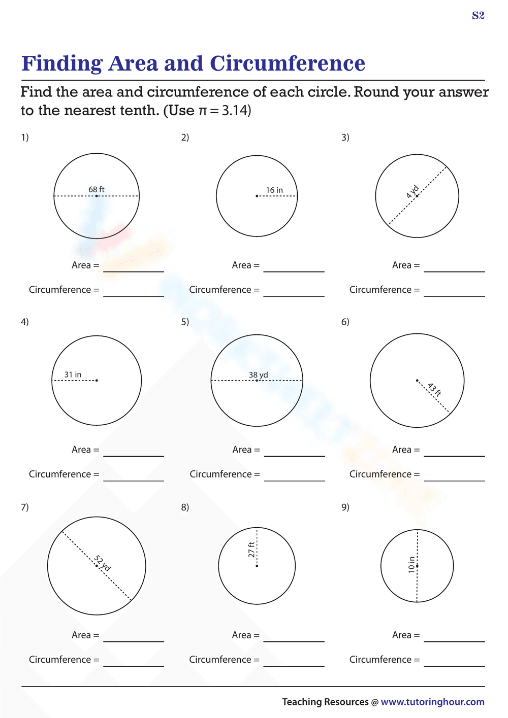 Finding Area and Circumference - Page 1