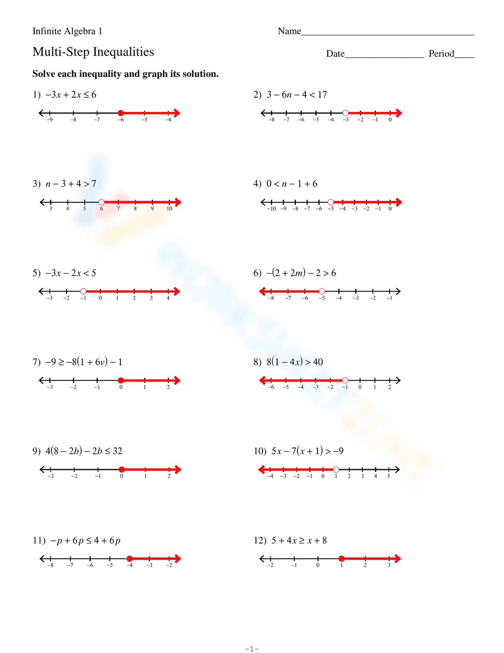 Solve Multi-Step Inequalities - Page 2