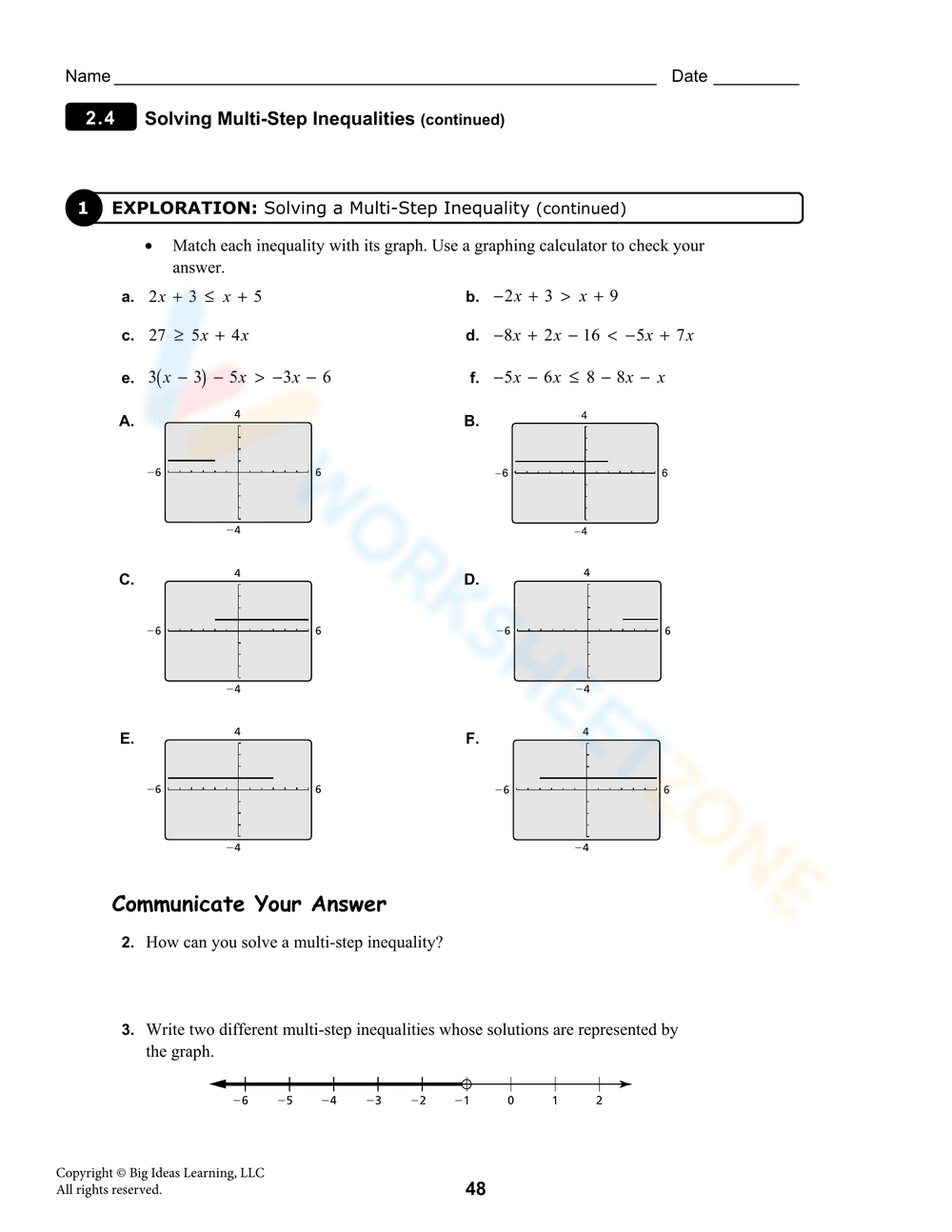 Solving Multi-Step Inequalities Practice - Page 2