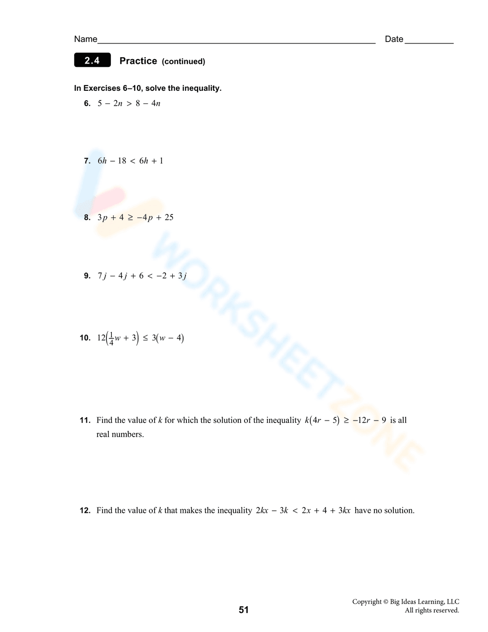 Solving Multi-Step Inequalities Practice - Page 5