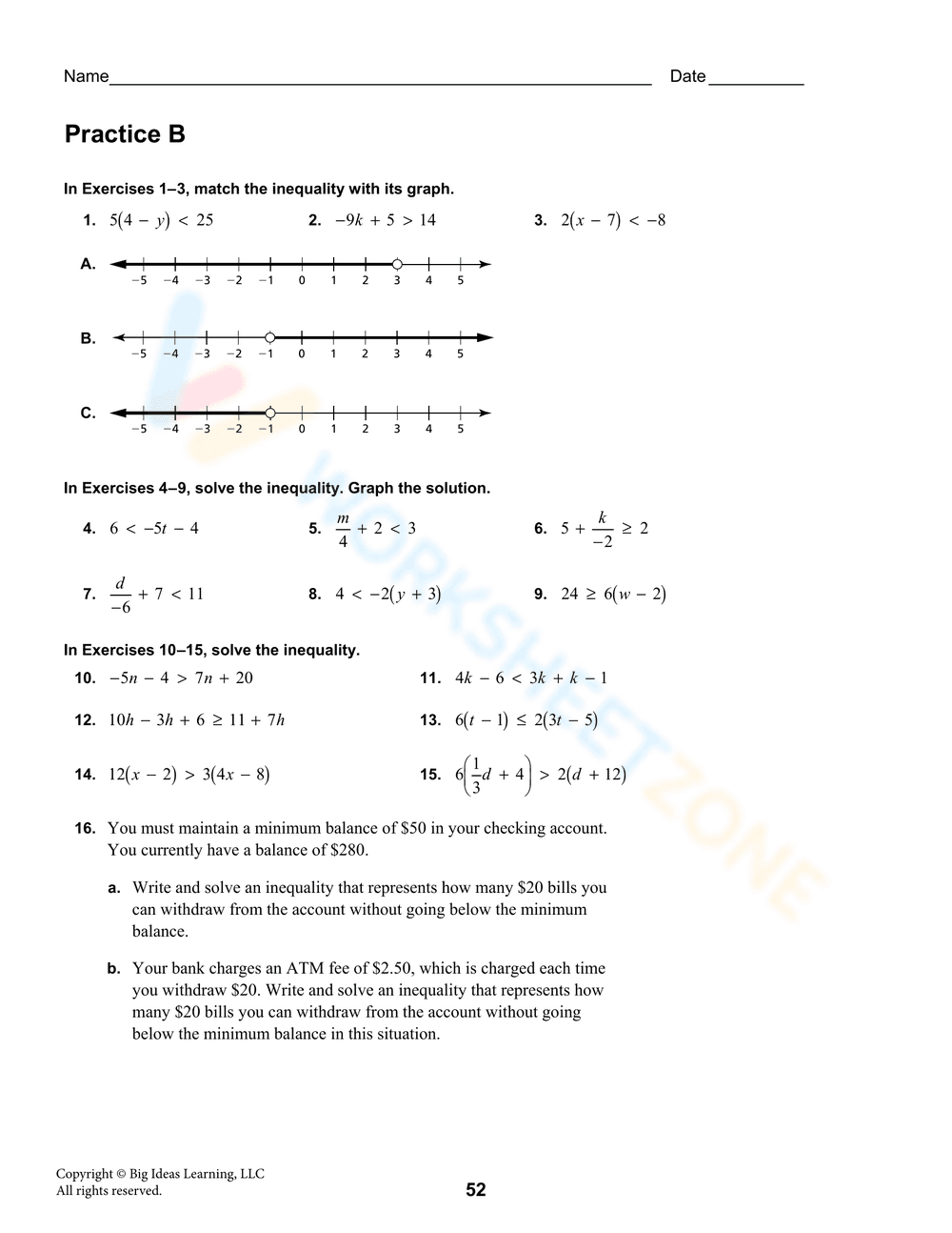 Solving Multi-Step Inequalities Practice - Page 6