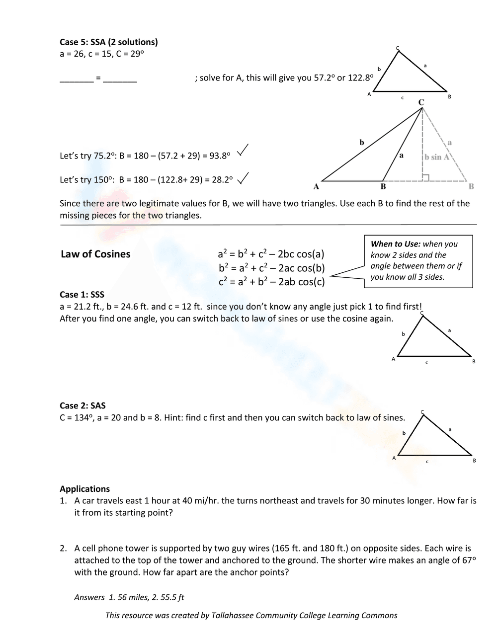 Worksheet on the Law of Sines - Page 2