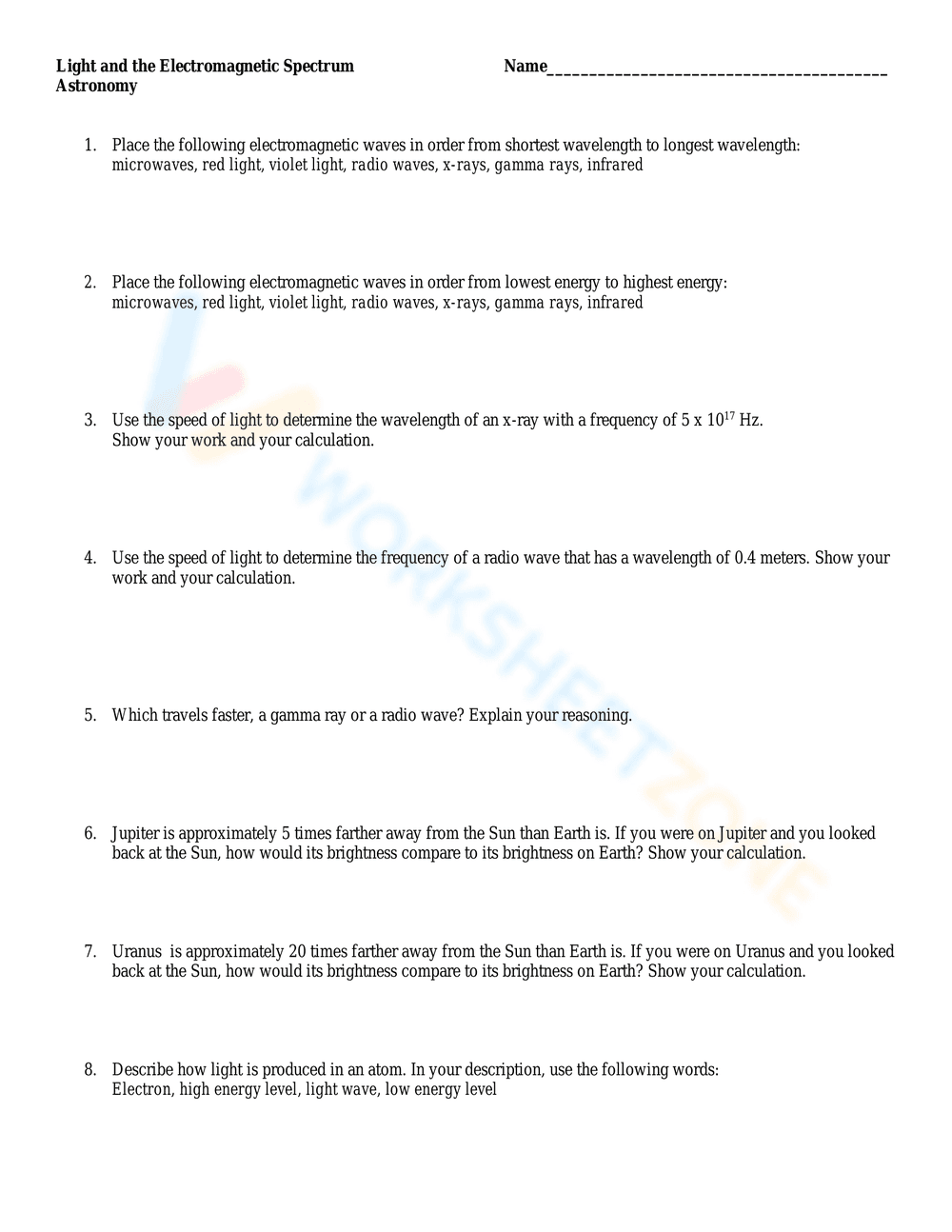 Light and the Electromagnetic Spectrum - Page 1