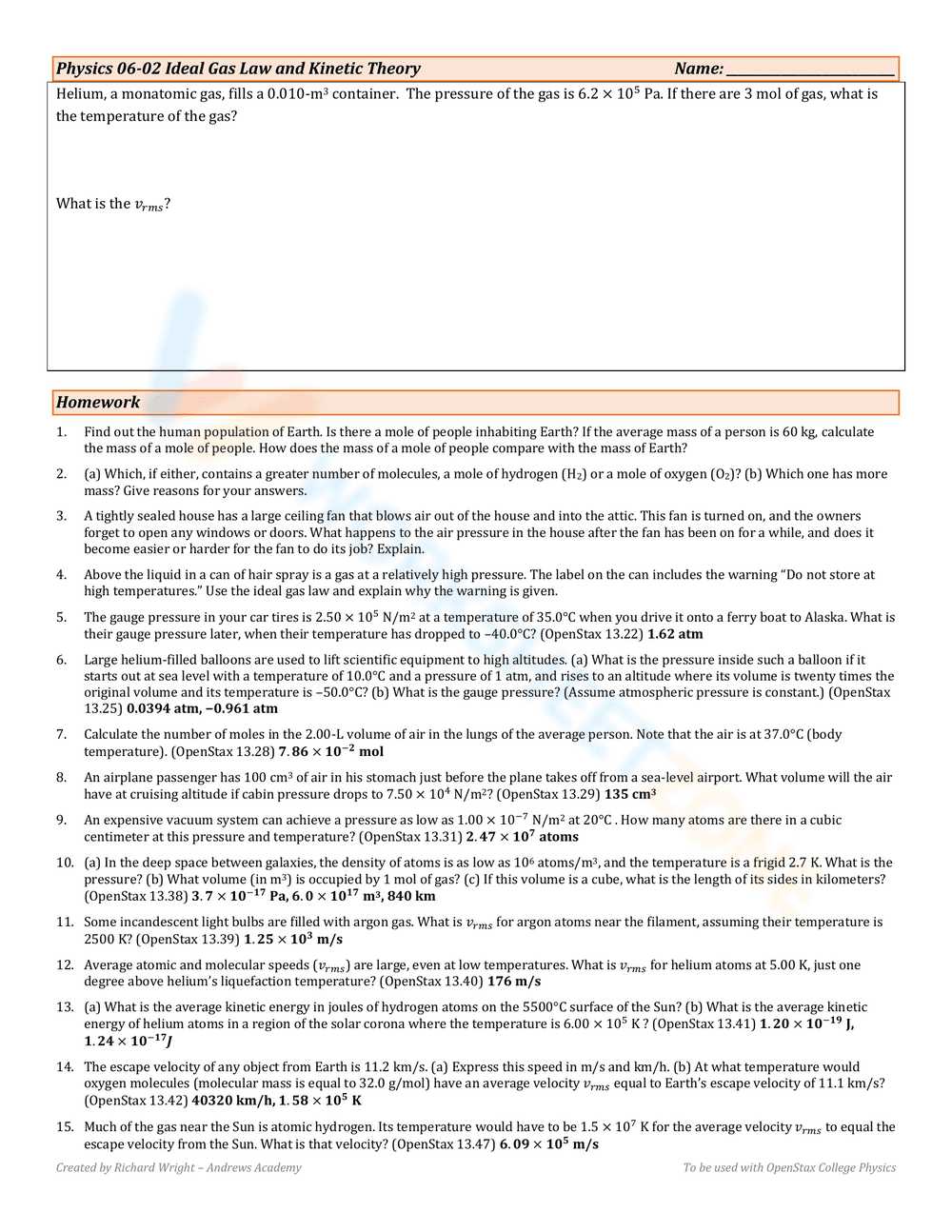 Ideal Gas Law Worksheet: Chemistry Problems - Page 2