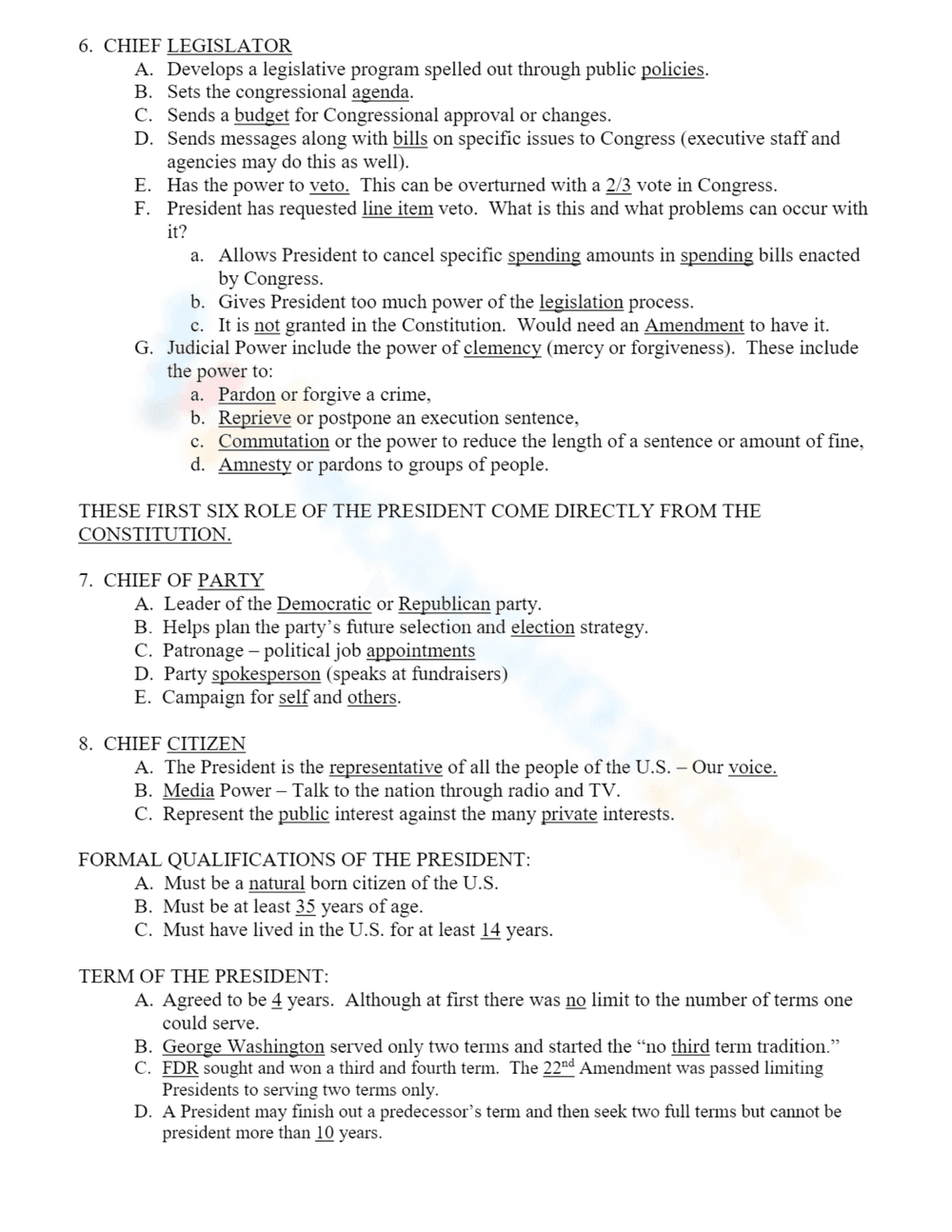 8 Roles of the President: A Civics Worksheet - Page 2