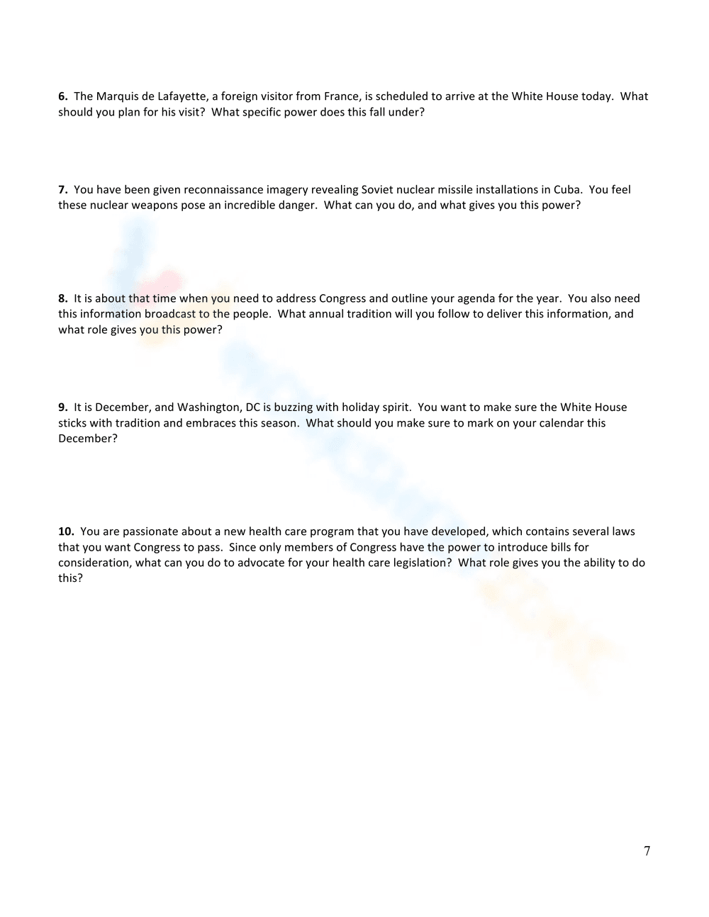 Roles & Powers of President: Worksheet - Page 1