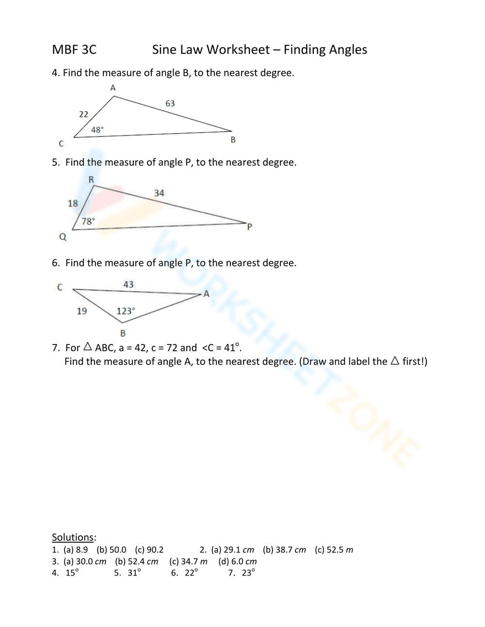 Updated Sine Law Worksheet: Trigonometry Practice - Page 4