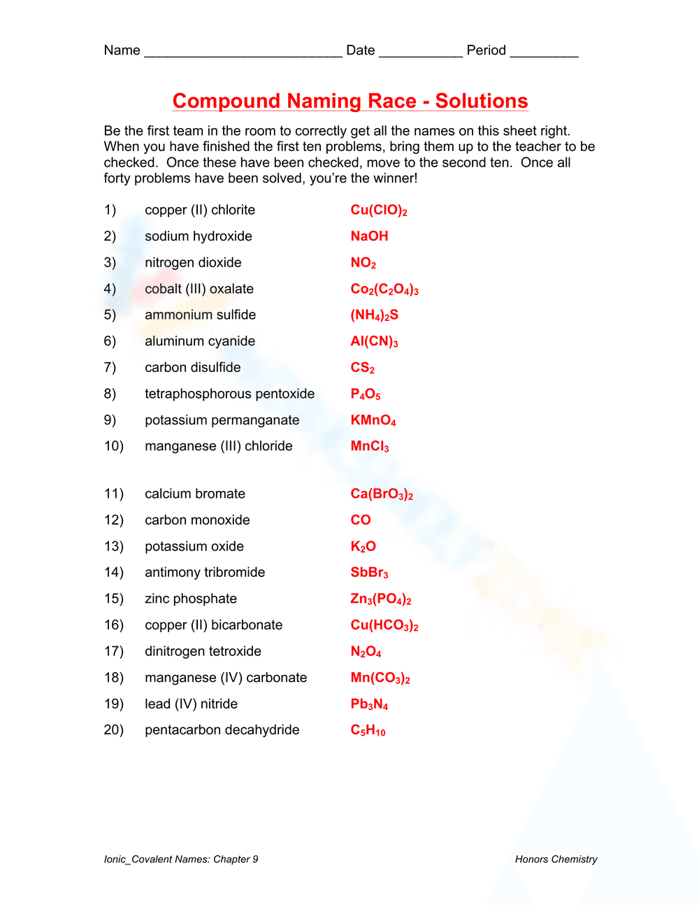 Ionic & Covalent Compound Naming Worksheet - Page 2