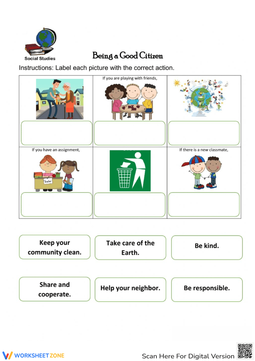 Label the Correct Actions to be a Good Citizen - Page 1