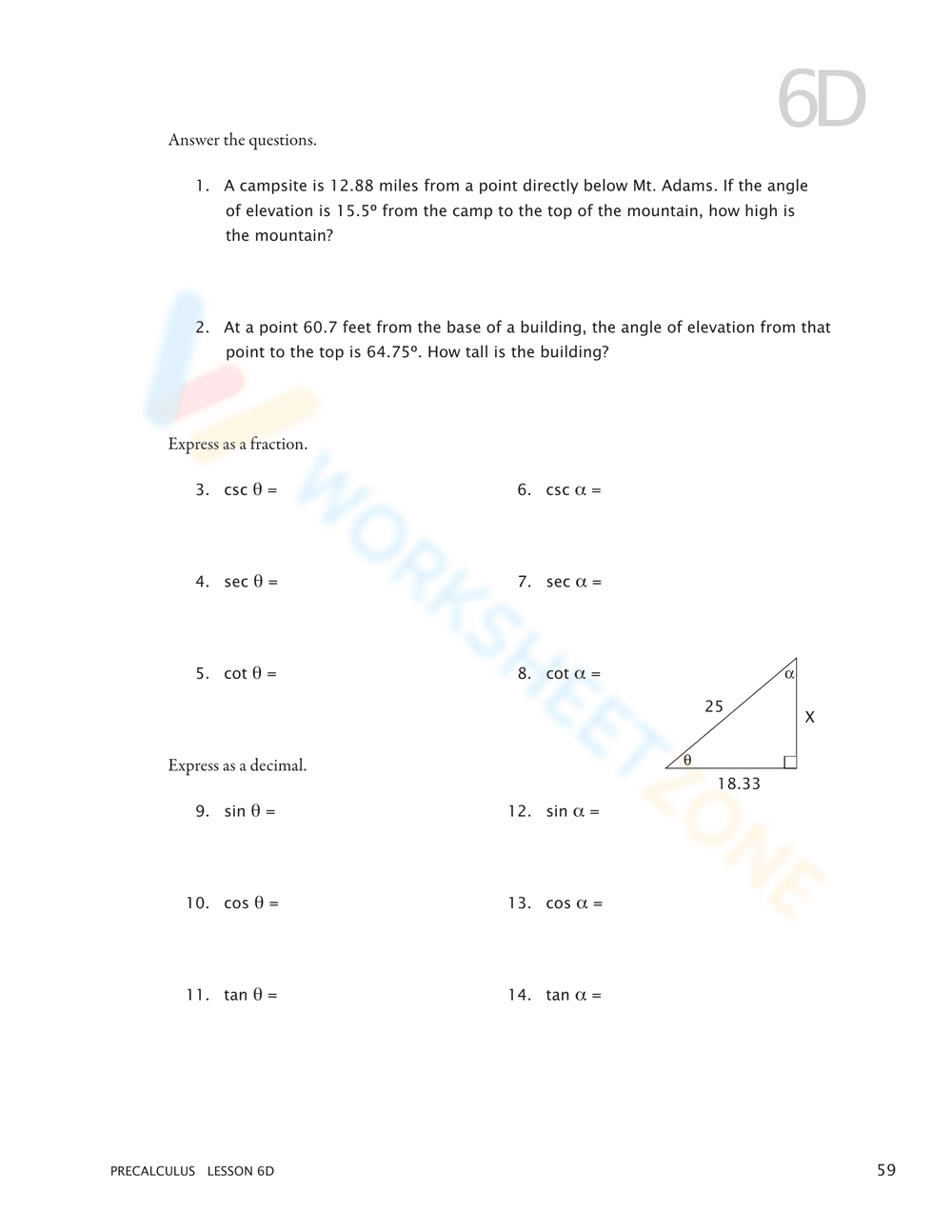 Trigonometry Word Problems: Elevation & Depression - Page 11
